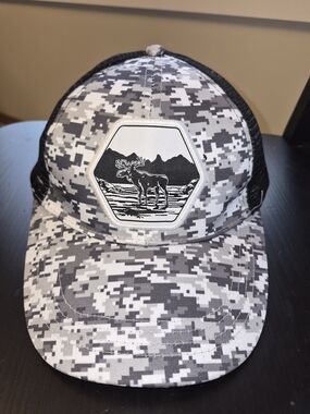 Grey Digital Camo Trucker Hat Moose Patch Snapback Mesh Cap